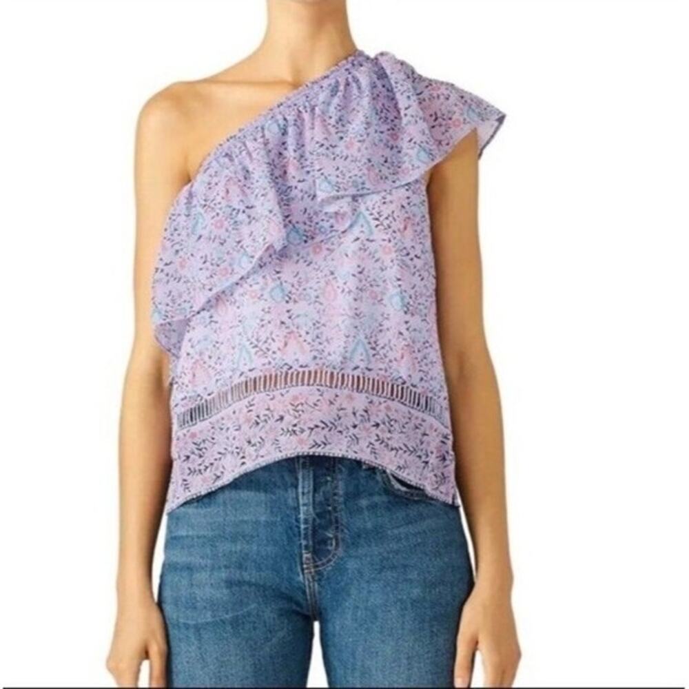 Saylor Janice Purple One Shoulder Ruffle Ladder Lace Top Size Small